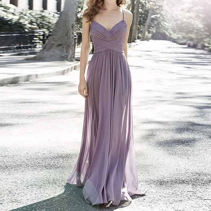 Bridesmaid Dresses Long Chiffon Ball Gowns Spaghetti Straps V-neck Wedding Guest Dress