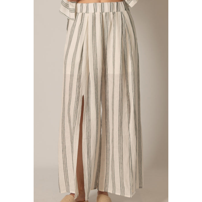 BYC - Striped, Linen, Wide Leg Pants w Front Slits 0141 - Ivory/Black