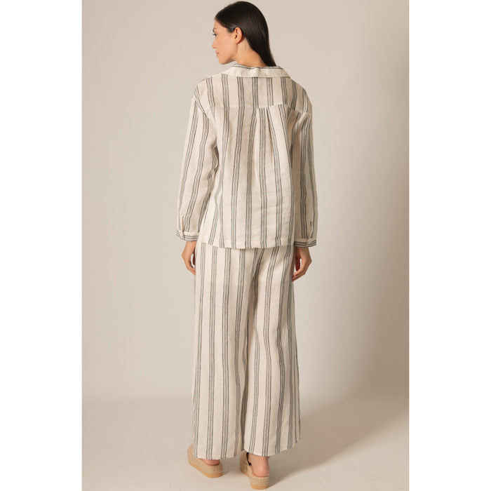 BYC - Striped, Linen, Wide Leg Pants w Front Slits 0141 - Ivory/Black