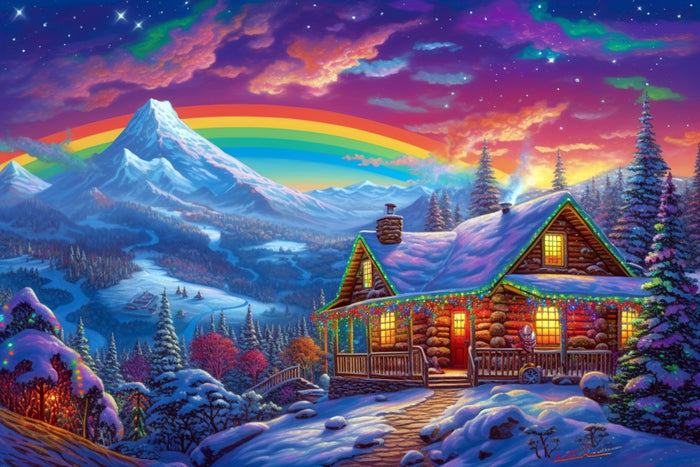 Cabin Nestled In The Snowy Mountains