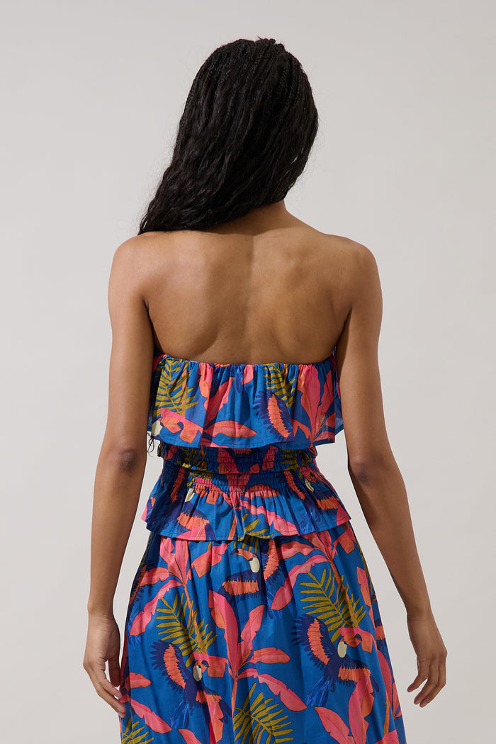 Camile Strapless Smocked Top Tropical