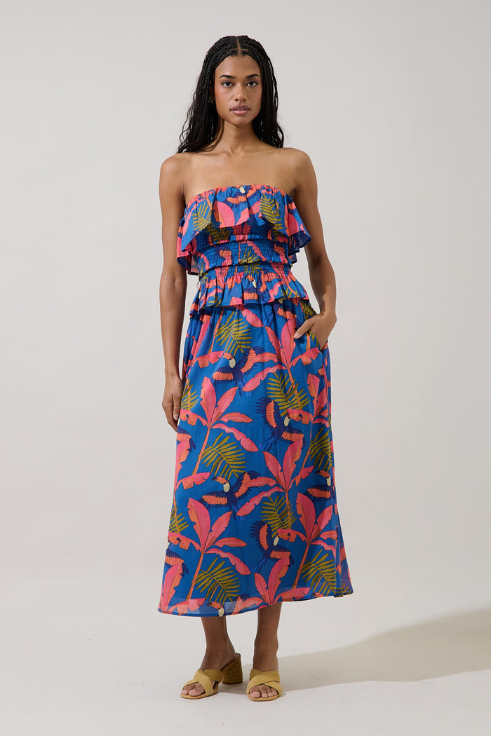 Camile Strapless Smocked Top Tropical