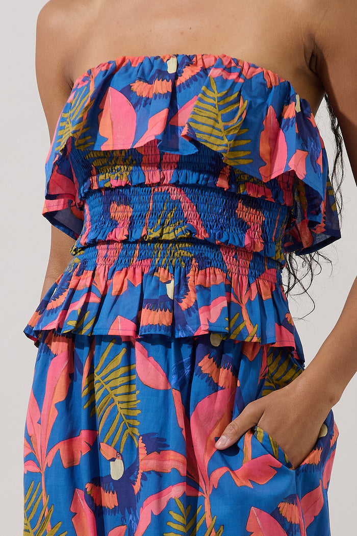Camile Strapless Smocked Top Tropical