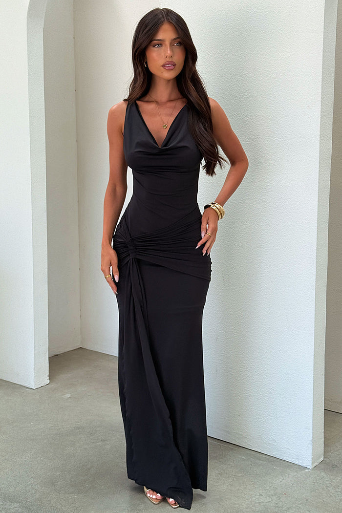 Catherine Cowl Neck Maxi Dress - Black