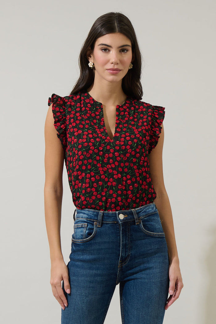 Cherry Crush Ruffle Blouse