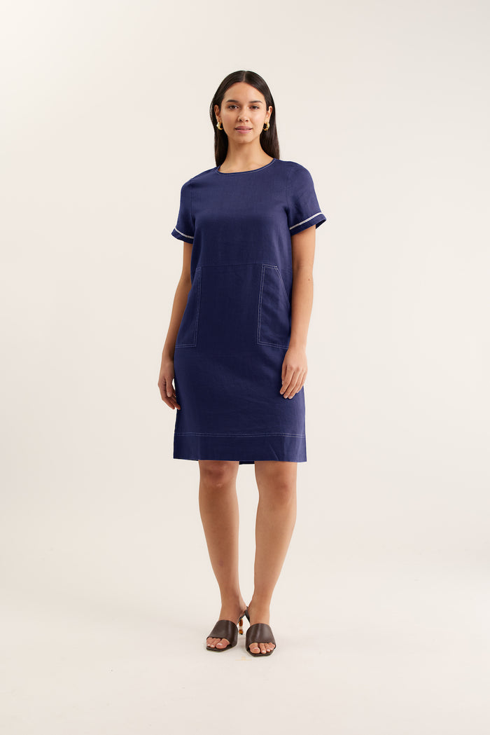 Chiara Linen Dress In Navy
