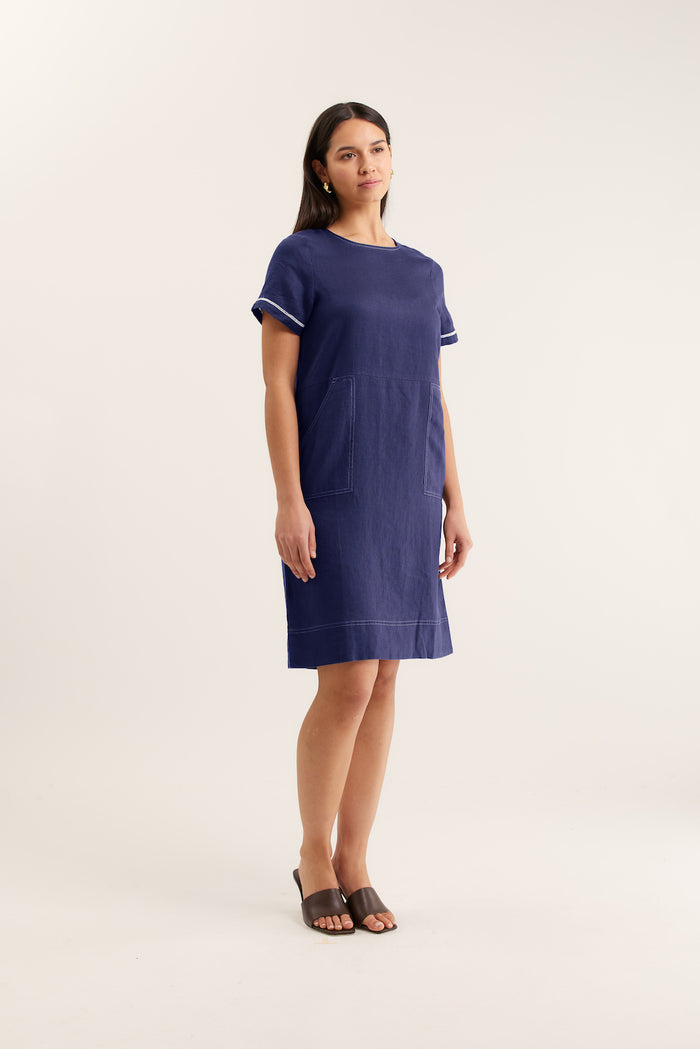 Chiara Linen Dress In Navy