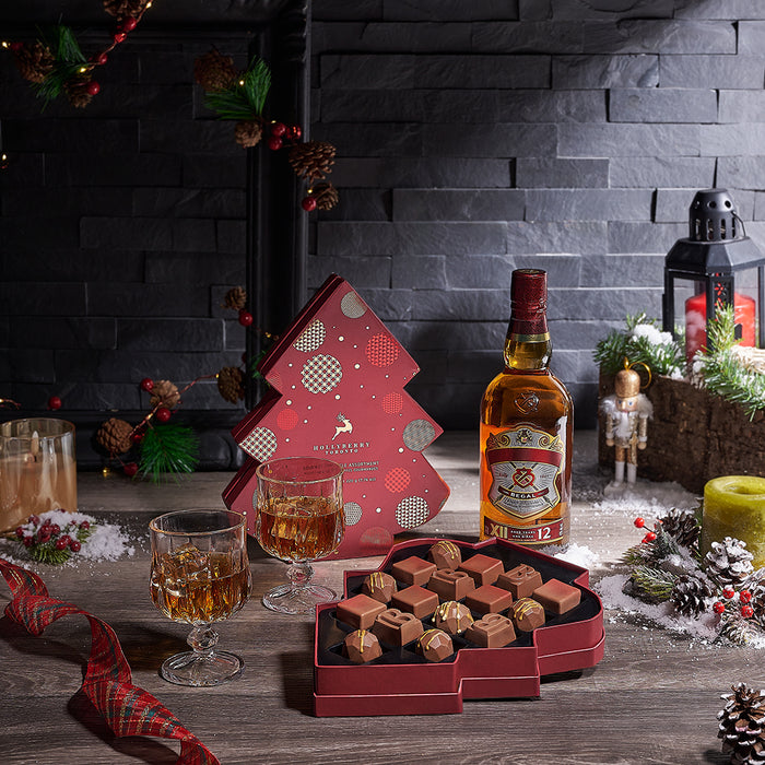 Chocolate & Liquor Holiday Gift Set, christmas gift, christmas, liquor gift, liquor, chocolate gift, chocolate, USA delivery