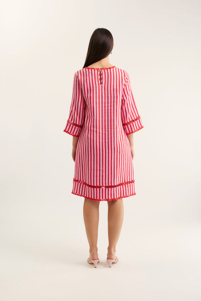 Claire Breton Linen Dress In Pink/Red