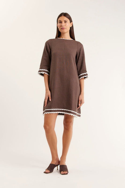 Claire Linen Dress In Choc