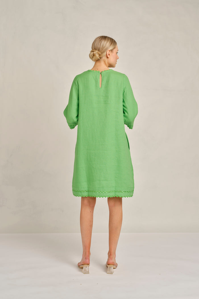 Claire Linen Dress in Clover