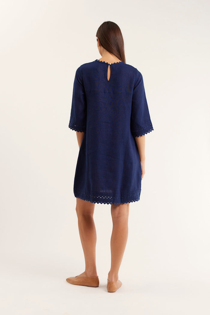 Claire Linen Dress in Navy