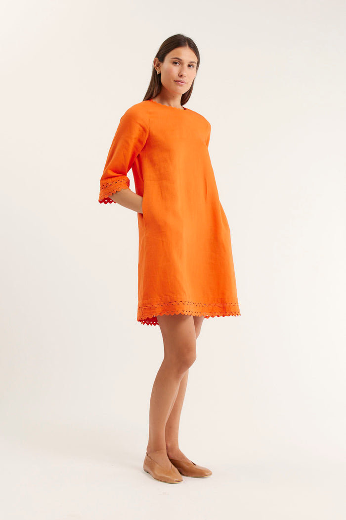 Claire Linen Dress in Tangelo