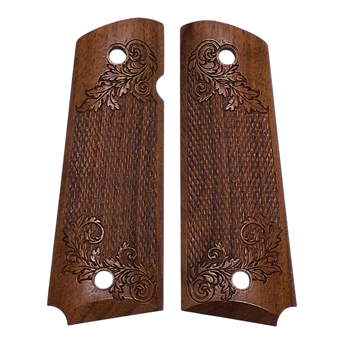 CLEARANCE - Walnut Floral Checkered 1911 Grips (Full Size)