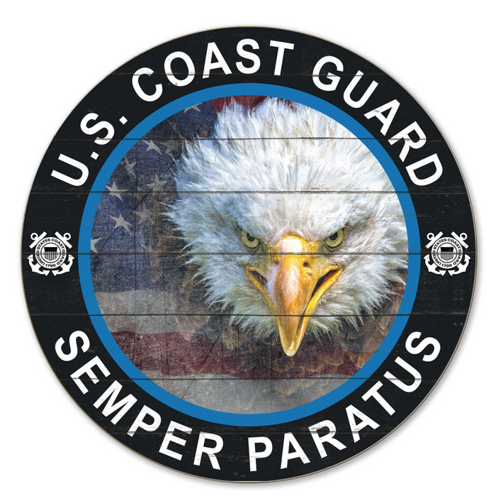 Coast Guard Flag With Eagle Indoor Wood Circle Sign (20 inch diameter)*