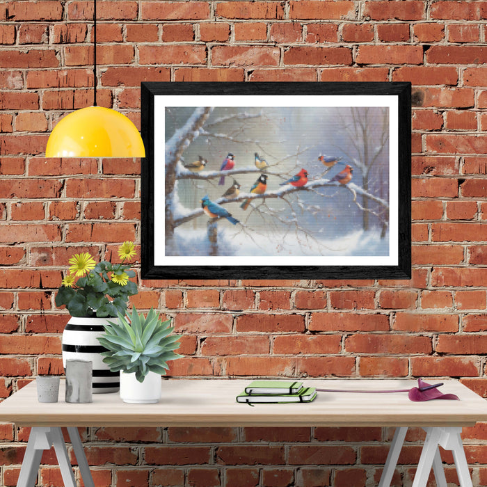 Colorful Birds On A Snow-Covered Tree