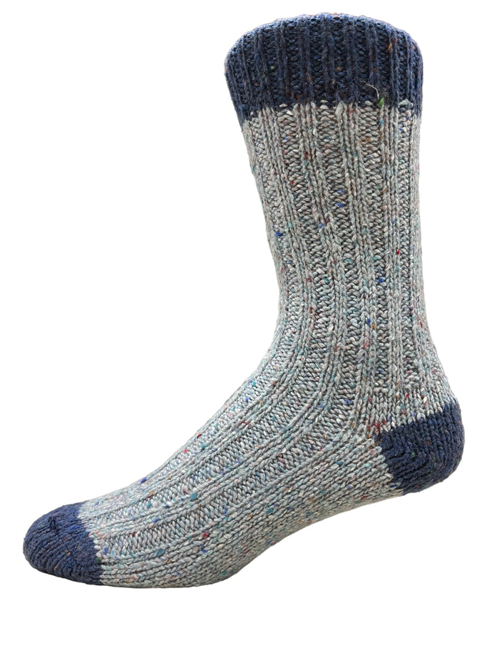 Sky Blue and Navy Fleck - Connemara Flecks Plus Irish Wool Socks / Medium