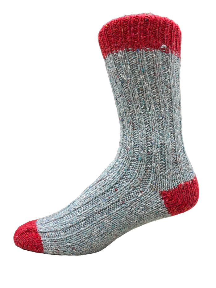 Sky Blue and Red Fleck - Connemara Flecks Plus Irish Wool Socks / Medium
