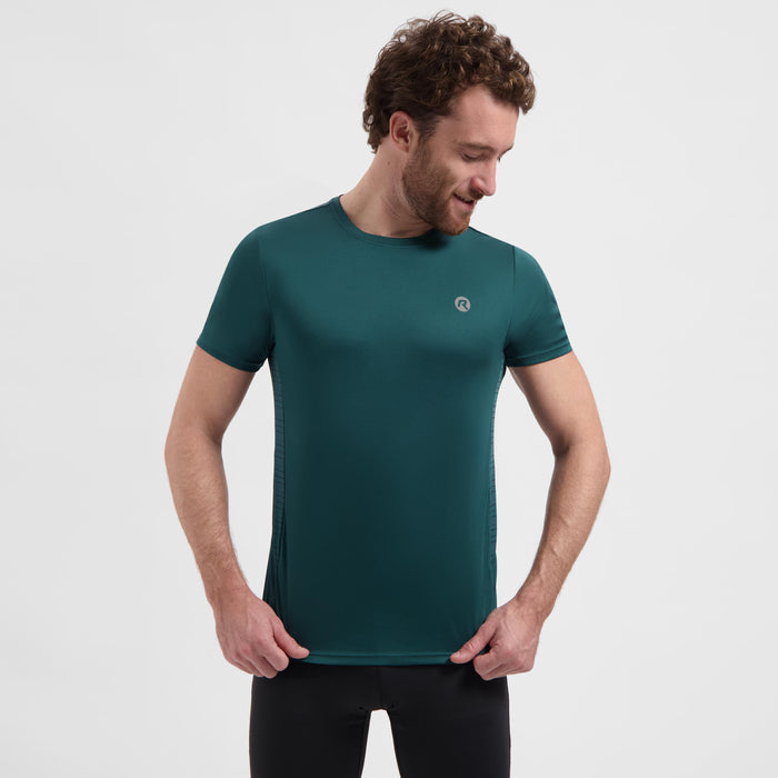Rogelli Core hardloopshirt korte mouw heren teal gedragen voorkant.