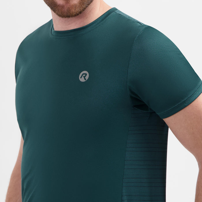 Detail van Rogelli Core hardloopshirt korte mouw heren teal voorkant.