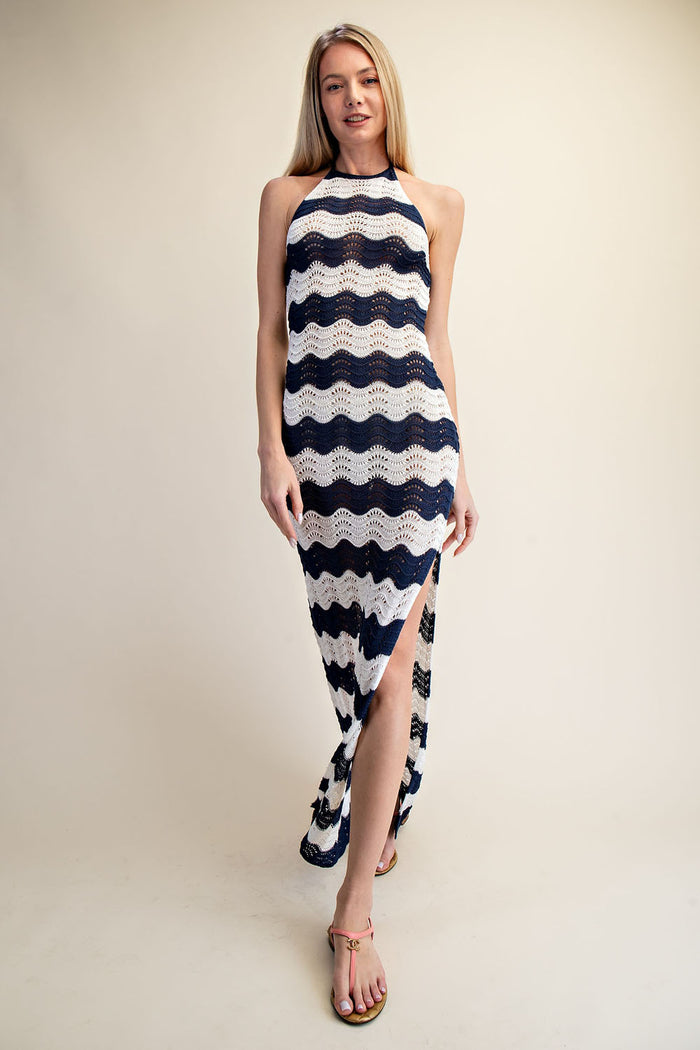 Crochet Halter Side Slit Maxi Dress - SALE