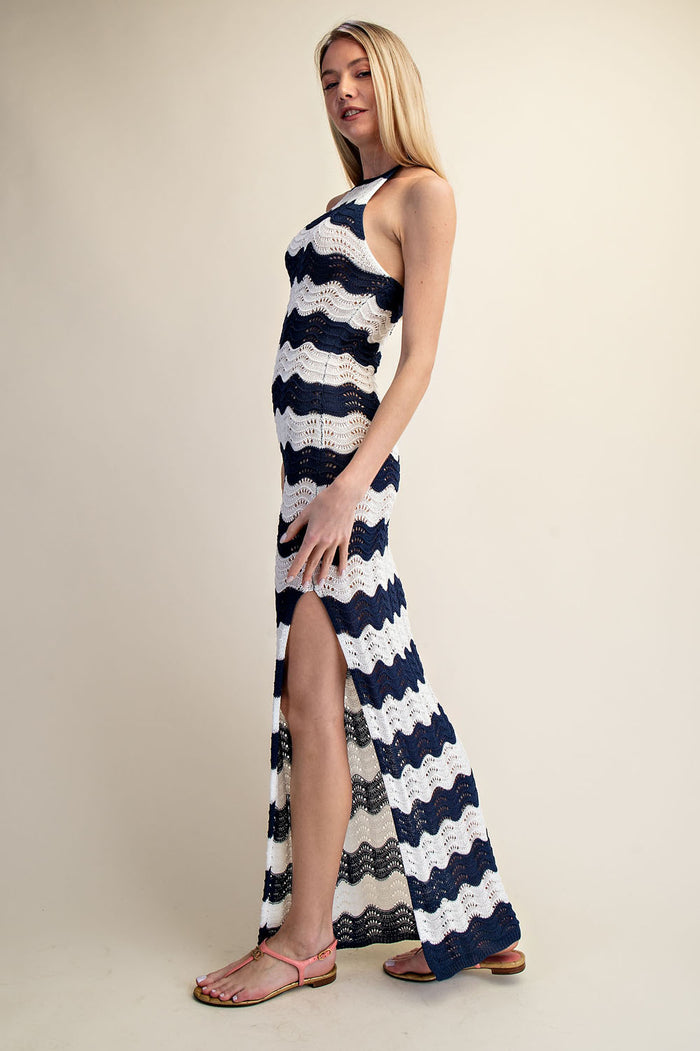 Crochet Halter Side Slit Maxi Dress - SALE