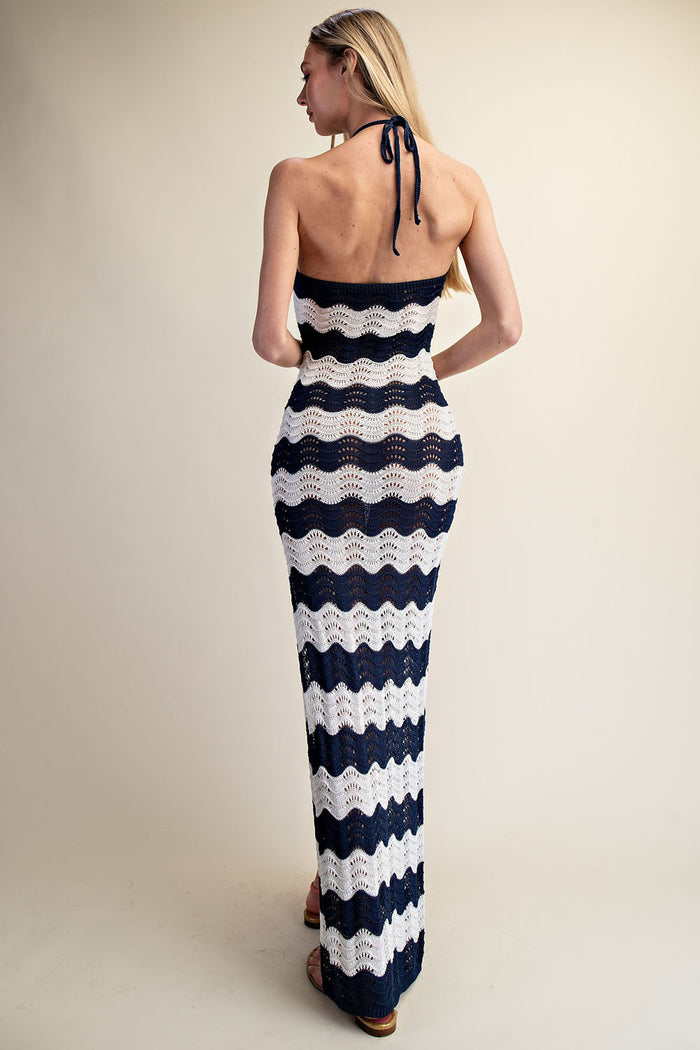 Crochet Halter Side Slit Maxi Dress - SALE