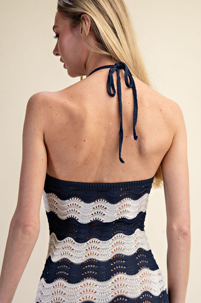 Crochet Halter Side Slit Maxi Dress - SALE