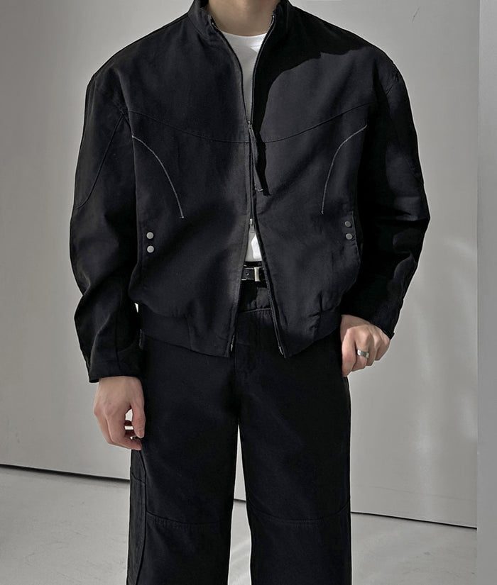 Curved Line Zip Blouson - Black / Charcoal