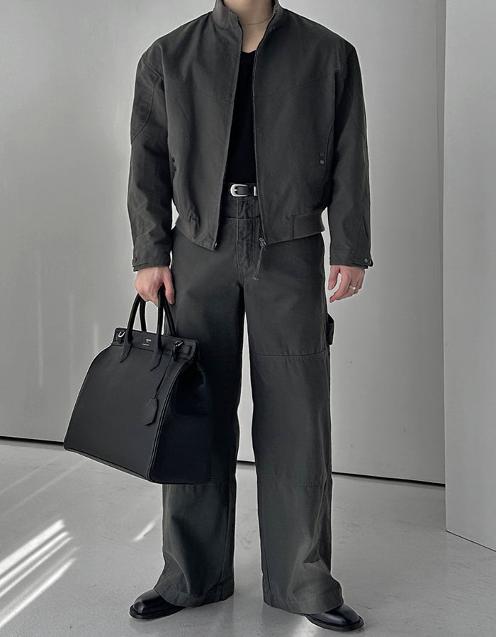 Curved Line Zip Blouson - Black / Charcoal
