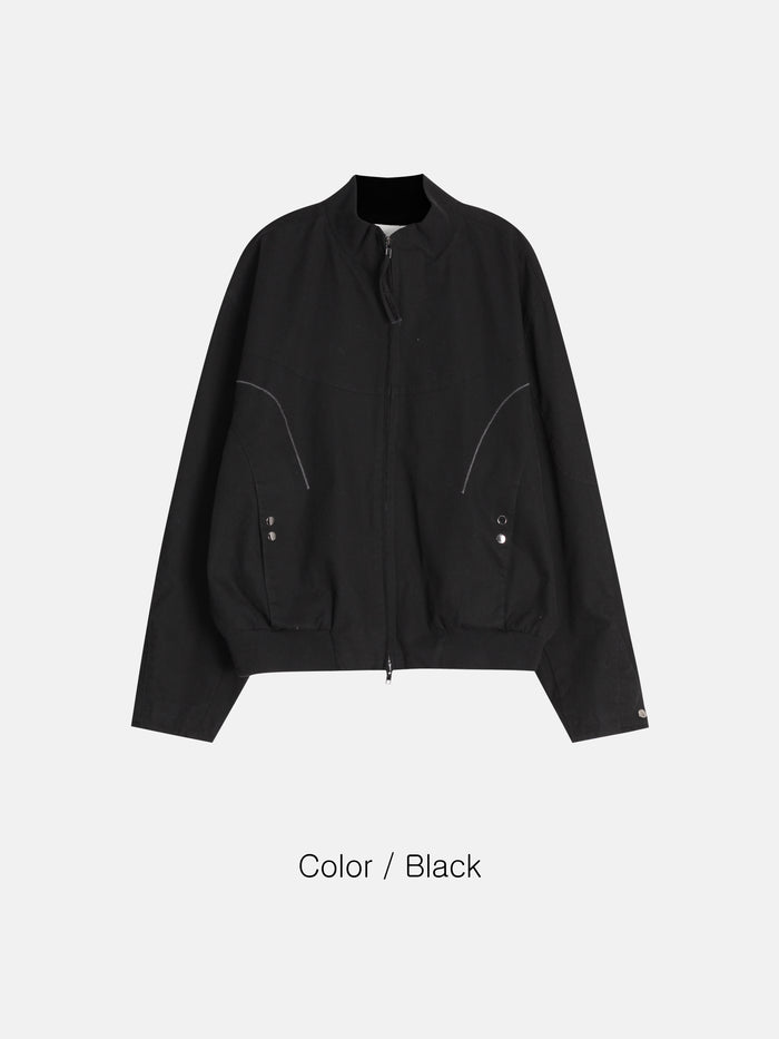 Curved Line Zip Blouson - Black / Charcoal