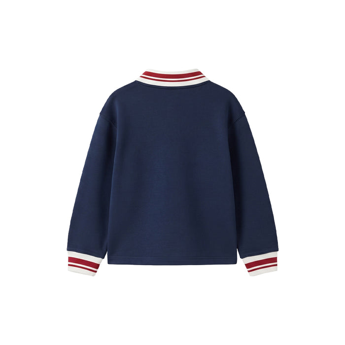 Custom Boys Sweatshirt - Striped Polo Collar & Cuffs - Personalized