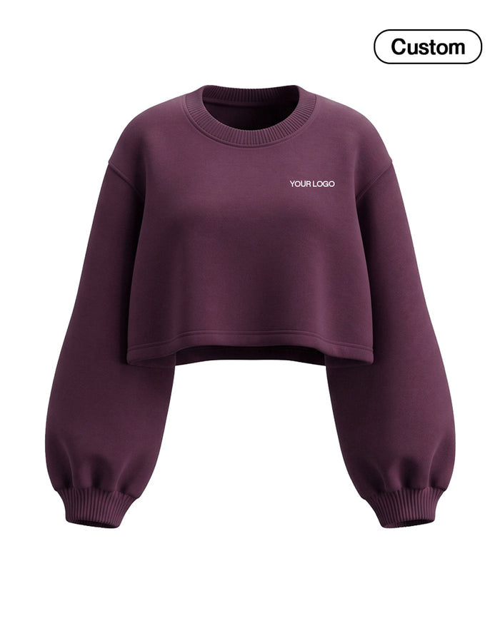 Custom Cropped Sweatshirt - Balloon Sleeve Loose - Personalized