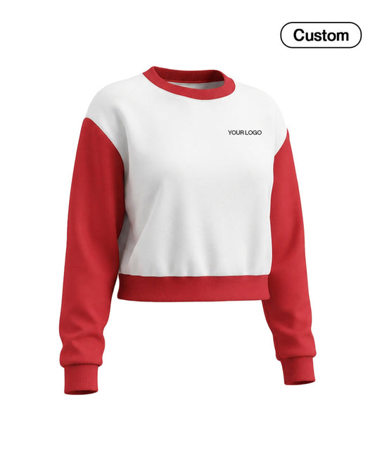 Custom Cropped Sweatshirt - Contrast Sleeve - Personalized Pullover