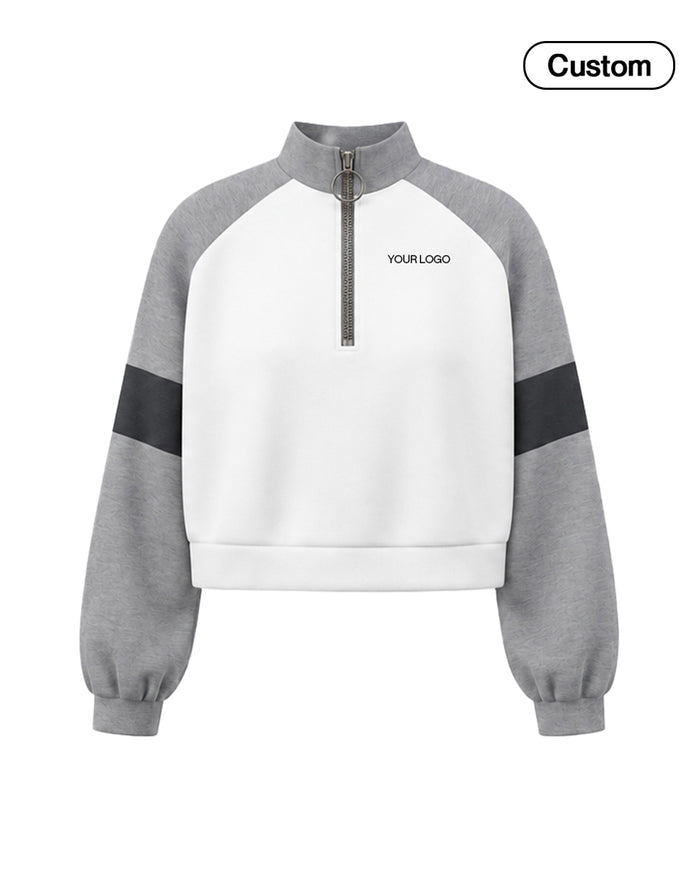 Custom Cropped Sweatshirt - Quarter Zip Raglan Band - Personalized