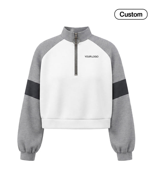 Custom Cropped Sweatshirt - Quarter Zip Raglan Band - Personalized