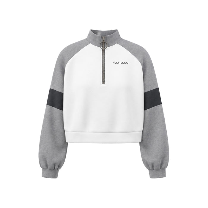 Custom Cropped Sweatshirt - Quarter Zip Raglan Band - Personalized