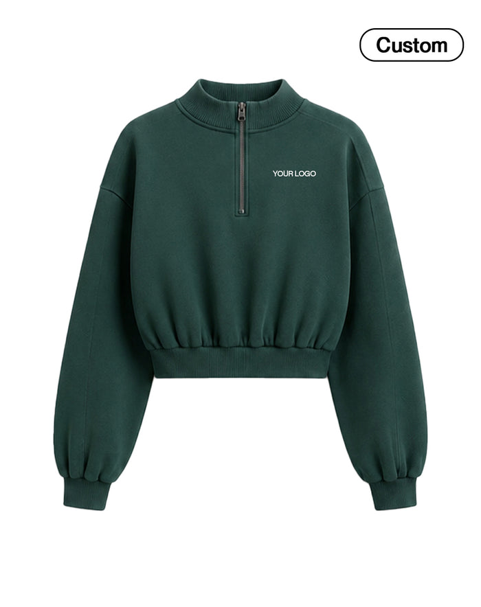 Custom Cropped Sweatshirt - Quarter Zip Ribbed Hem Personalized