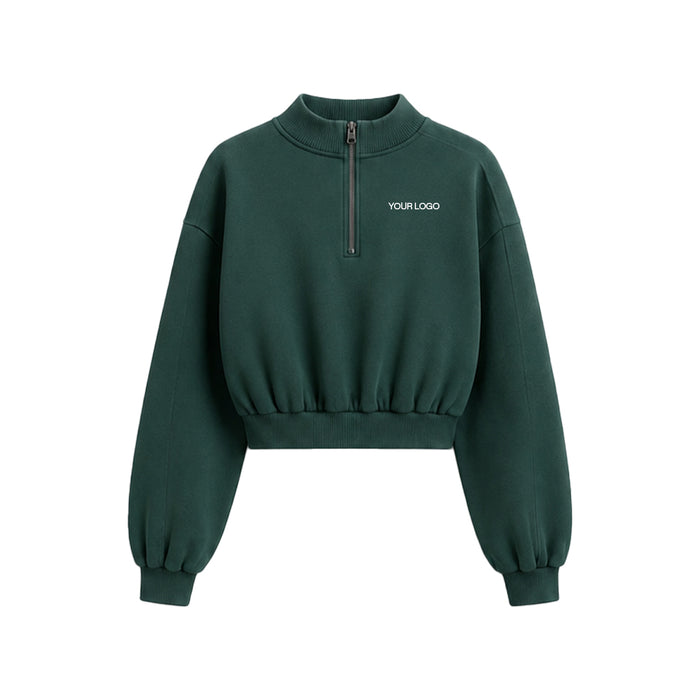 Custom Cropped Sweatshirt - Quarter Zip Ribbed Hem Personalized