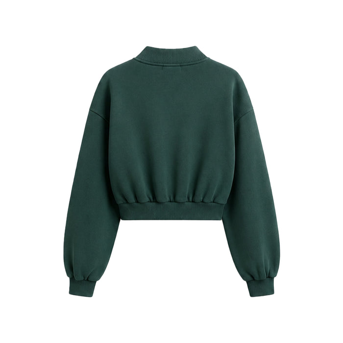 Custom Cropped Sweatshirt - Quarter Zip Ribbed Hem Personalized