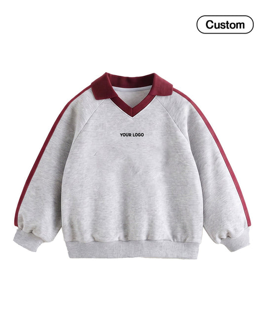 Custom Girls Sweatshirt - Polo Collar Side Stripe - Personalized