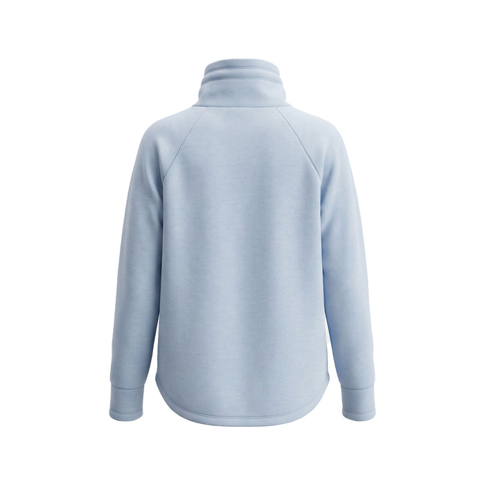 A light blue long-sleeve quarter-zip pullover sweatshirt shown from the back, featuring a mock neck and raglan sleeves, on a solid white background.