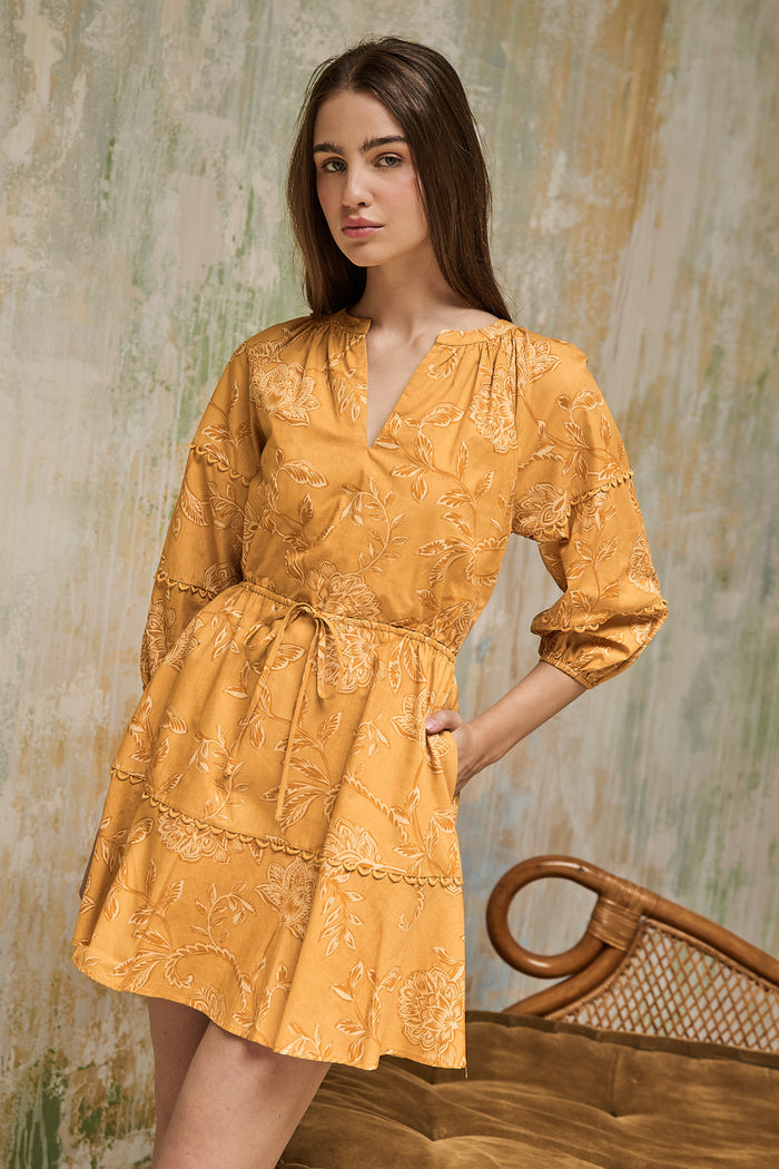 Dabria Split Neck Mini Dress Narobi Floral