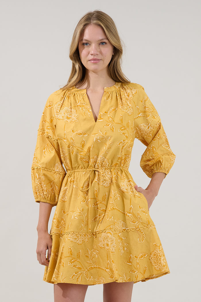 Dabria Split Neck Mini Dress Narobi Floral