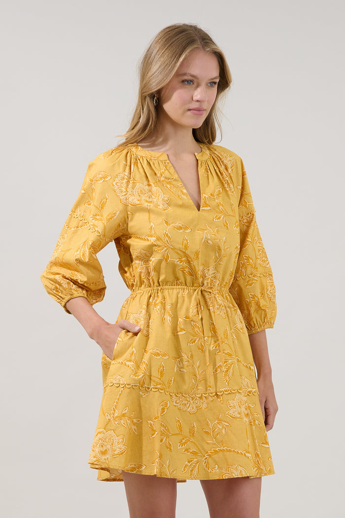 Dabria Split Neck Mini Dress Narobi Floral
