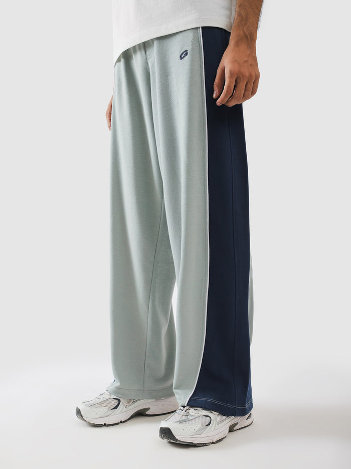 Sage grey terry sweatpants with navy panel - Daily Drift | GROOVY Pakistan