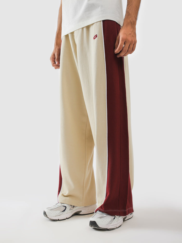 Cream terry sweatpants with red wine panel - Daily Drift | GROOVY Pakistan