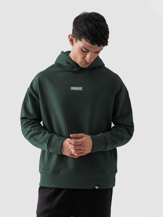 Dark green hoodie flat lay oversized 340 GSM cotton Pakistan – GROOVY