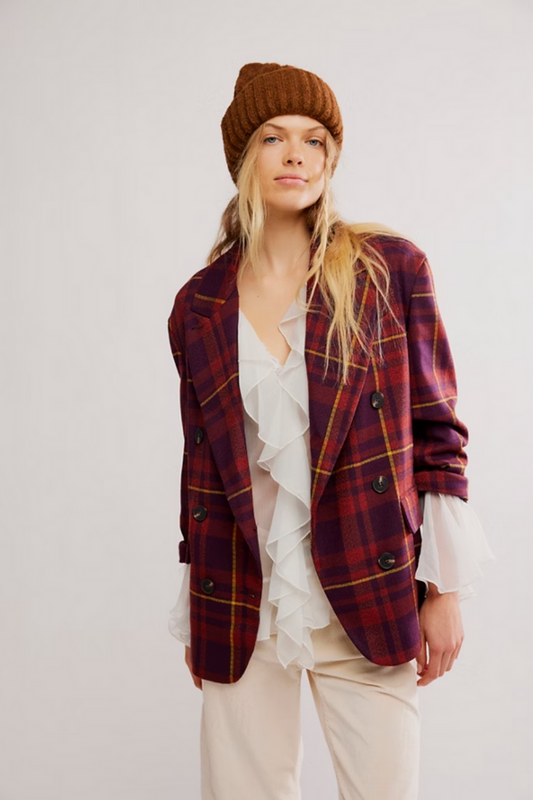 Dean Double Breated Blazer - Plum Combo