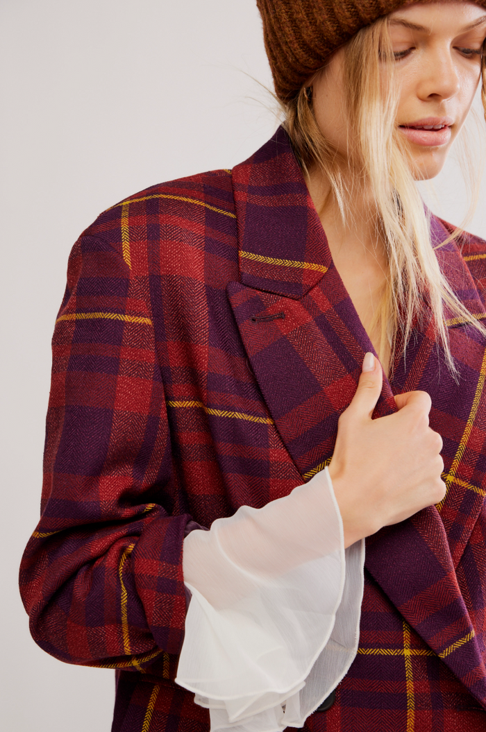 Dean Double Breated Blazer - Plum Combo